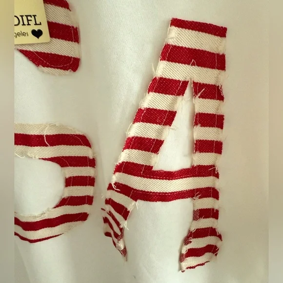 JODIFL Patriotic USA Red White and Blue boxy 3/4 Patchwork Top - Picture 6 of 10